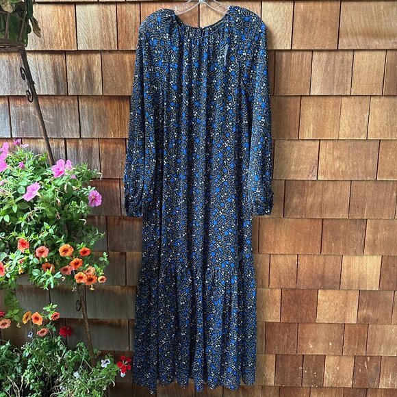 NWT Banana Republic Black/Blue Floral Velvet Dot Maxi Dress in Women's 16 - Picture 2 of 16